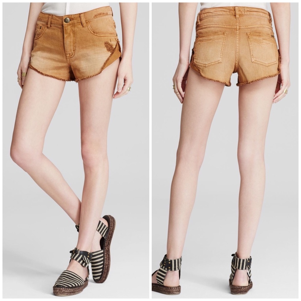 Free People Irreplaceable Cut Off Denim Shorts 24 tan brown jeans - Picture 1 of 10